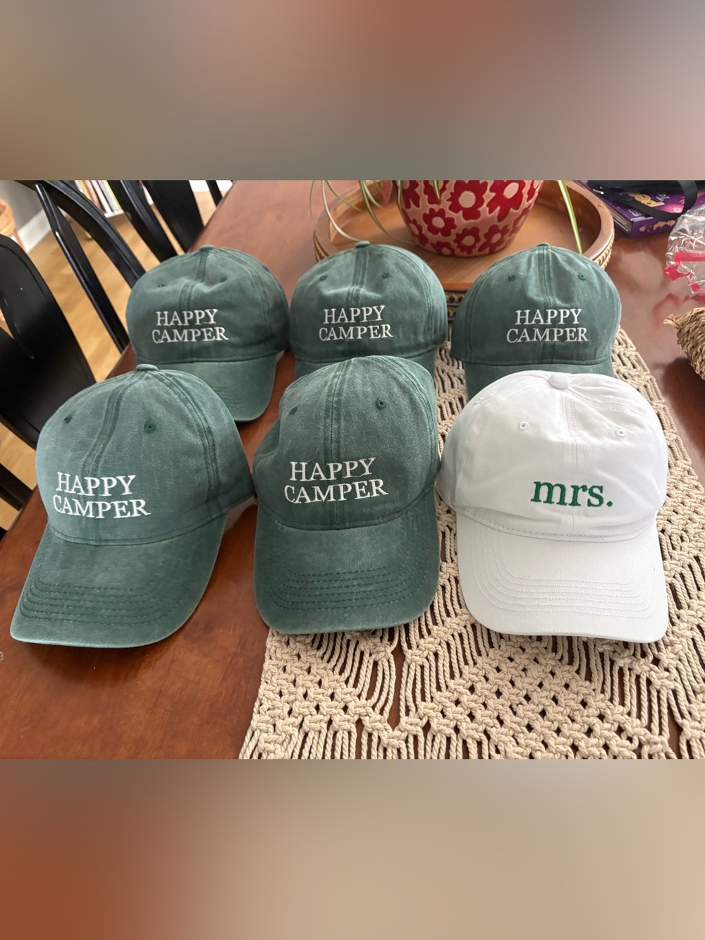 Happy Camper And Mrs Embroidered Baseball Cap Set